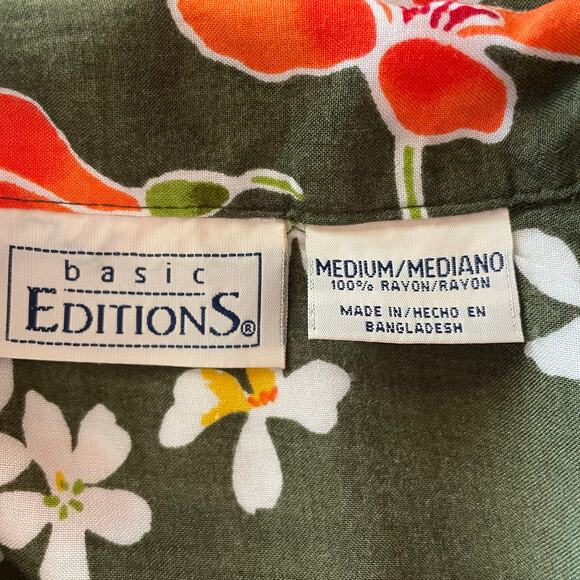 Basic Editions Tropical Button Up Shirt Womens Size M Short Sleeve Resort Summer - Picture 6 of 7